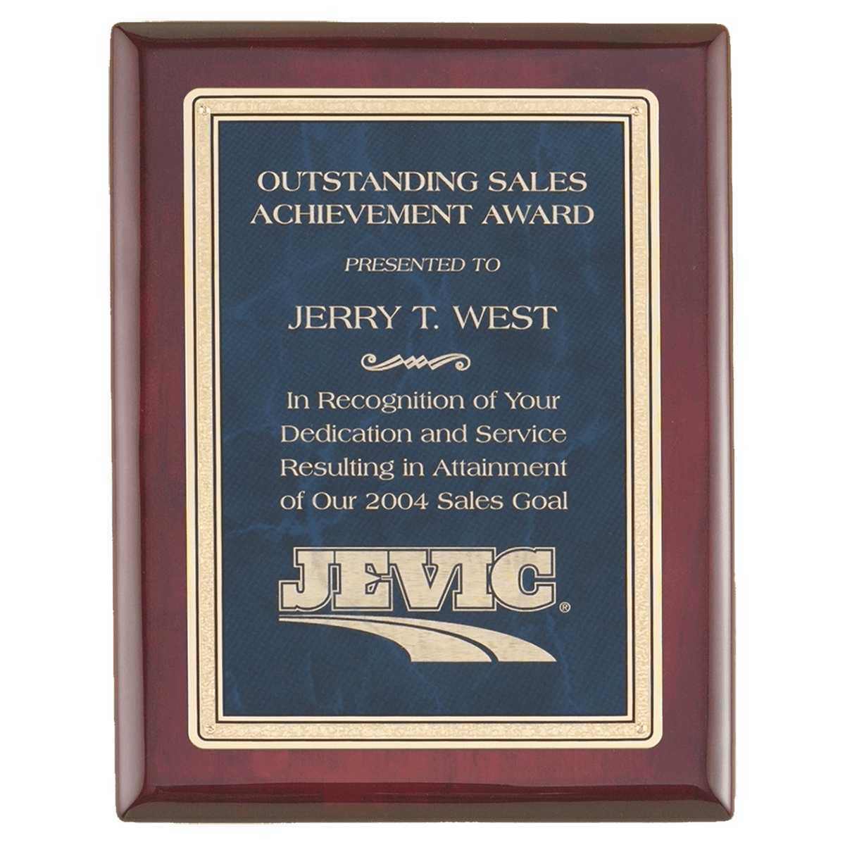 8" x 10" Rosewood Piano Finish Plaque with Sapphire Marble/Gold Florentine Design LaserFX Plate