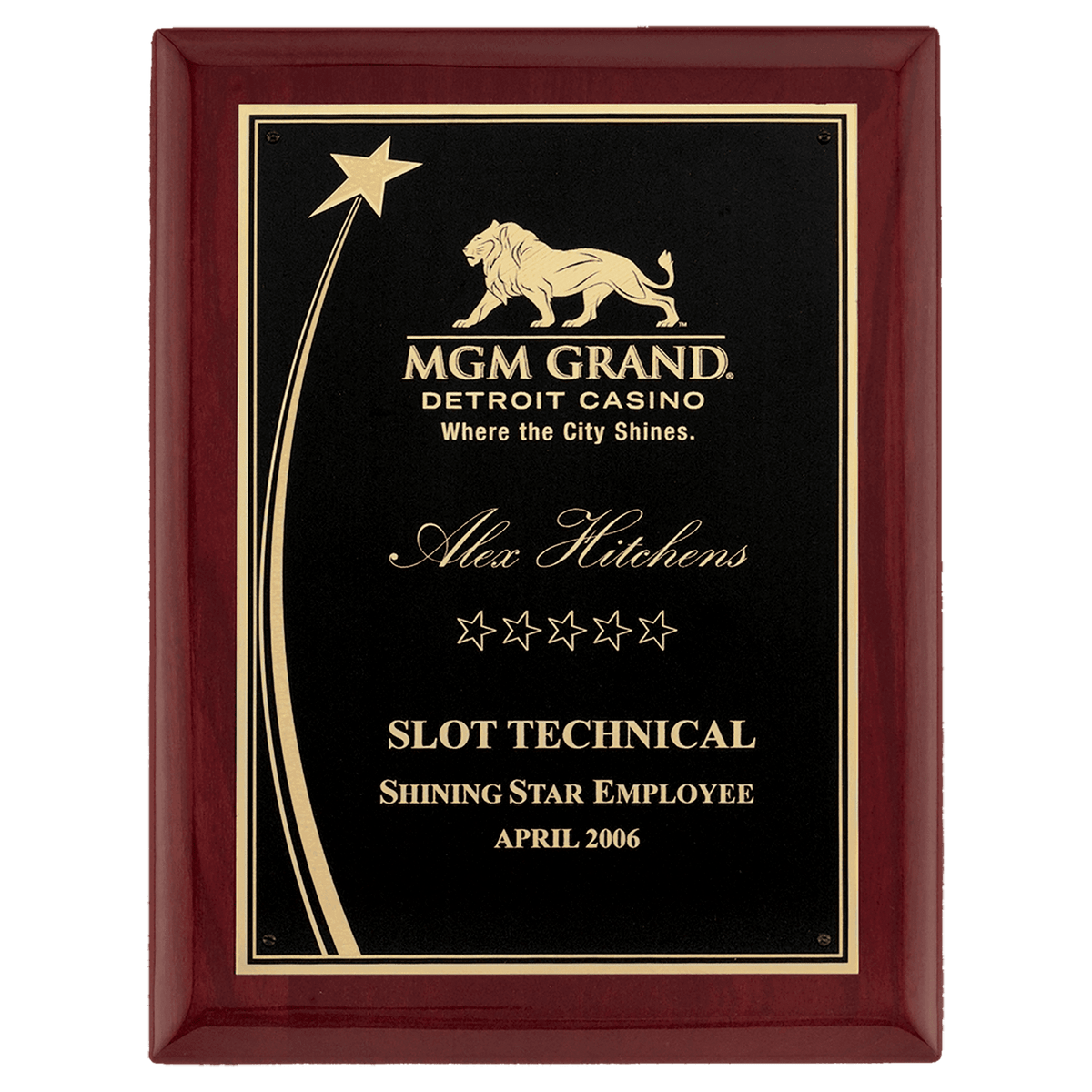 8" x 10 1/2" Adams Premium Rosewood Piano Finish Plaque with Shooting Star Accent Engraving Plate