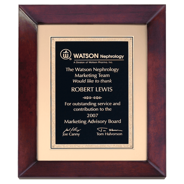 12" x 15" Wells Cherry Finish Frame wtih Gold Metal Background and Black and Gold LaserFX Florentine Border Plate