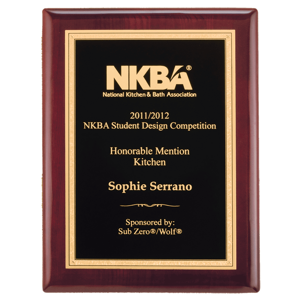 7" x 9" Rosewood Piano Finish Plaque with Textured Black/Gold Florentine Border